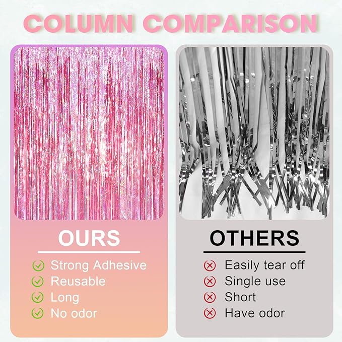 2 Pack Laser Pink Tinsel Foil Fringe Curtains, Mothers Day Pink Decorations - Image 5