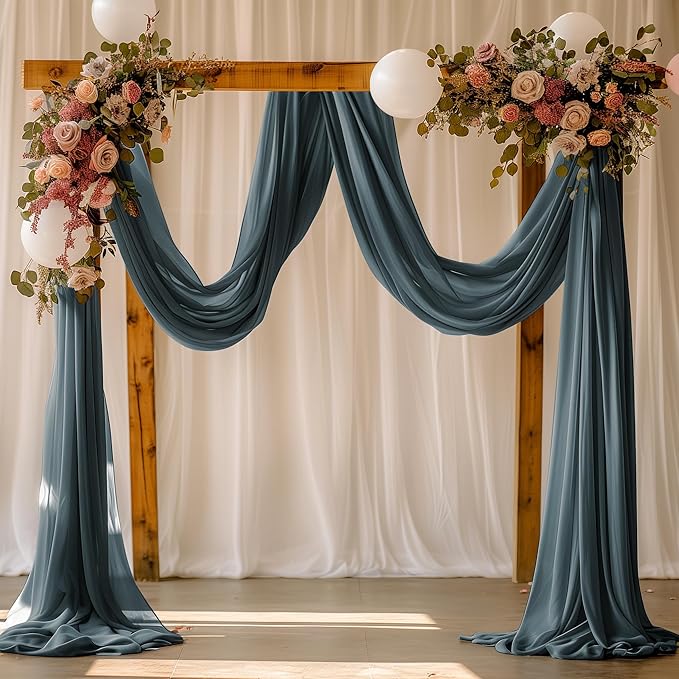 Wokceer Wedding Arch Draping Fabric Grey Blue 28.7" x 20FT Sheer Drapes Backdrop - Image 5