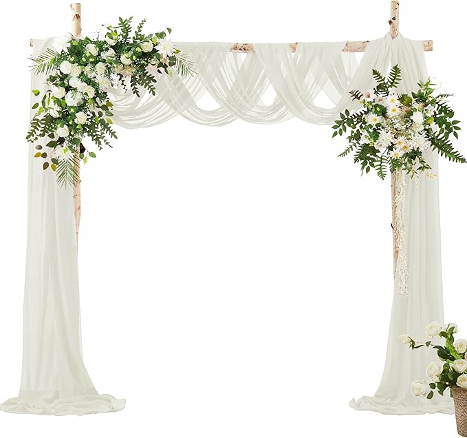 VACVELT Wedding Arch Draping Fabric, Ivory Chiffon, 1 Panel Sheer Drapes by VACVELT