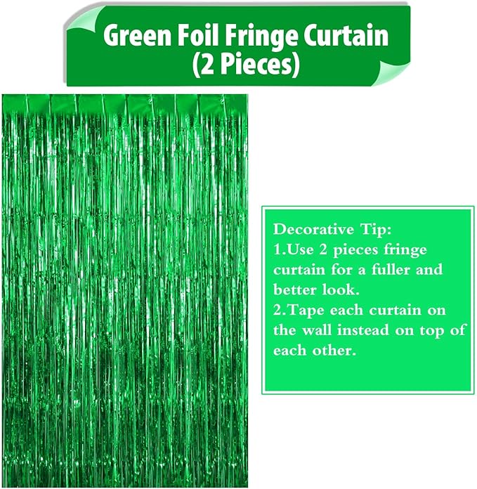 2 Pack Green Fringe Curtains Foil Shiny Fringe Backdrop Tinsel Door Streamers - Image 7