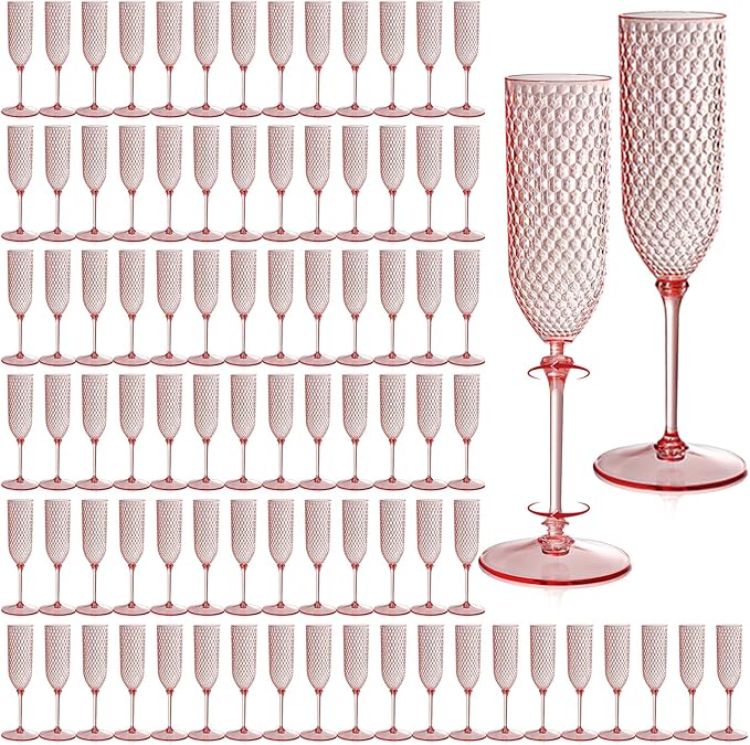 100 Pack Pink Detachable 2 piece Champagne Flutes 5.5 Oz Unbreakable Plastic by XUWAIDSGN