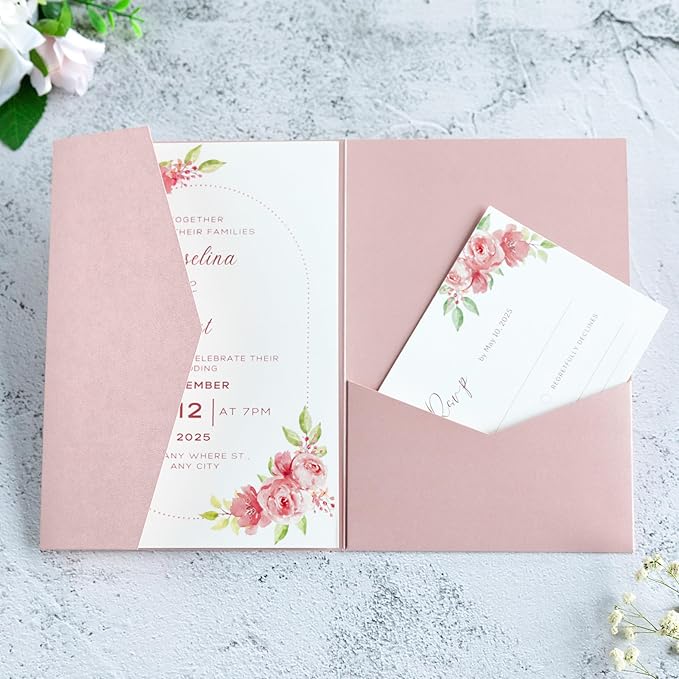 20 PCS Blush Pink Tri-fold Laser Cut Wedding Invitation Pockets - Image 8