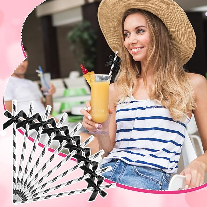 50 Pcs Black Bow Paper Straws for Drinking - Image 6