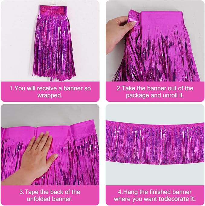 BEISHIDA 3 Packs Metallic Foil Fringe Garland Laser Rose Red Wall Hanging - Image 3