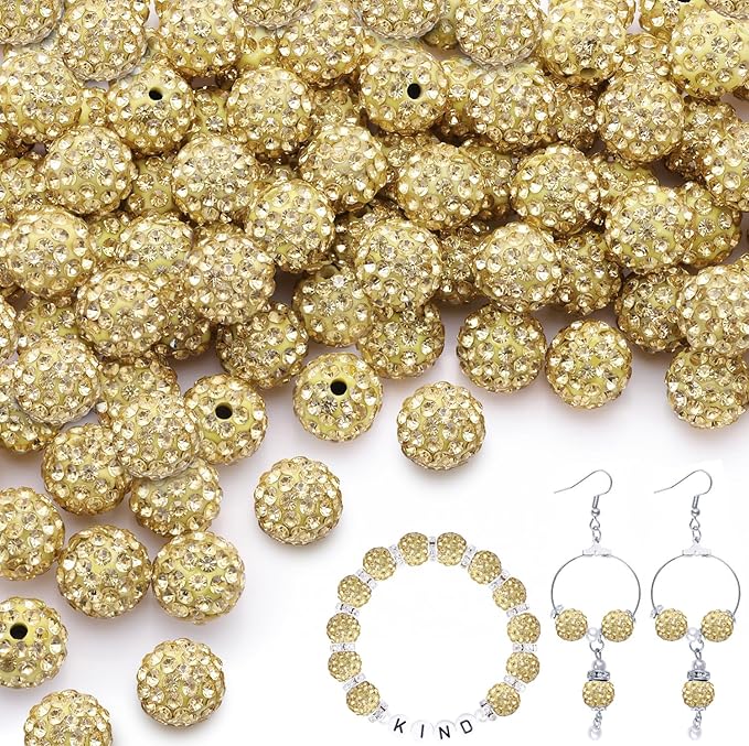 150pcs 10mm Rhinestone Beads for Jewelry Making, Light Yellow Shiny Round by TINKRSTUFF