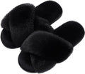Evshine Women's Fuzzy Slippers Cross Band Memory Foam House Slippers Open Toe by Evshine