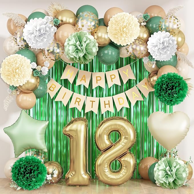 Sage Green 18th Birthday Decorations by KAINSY