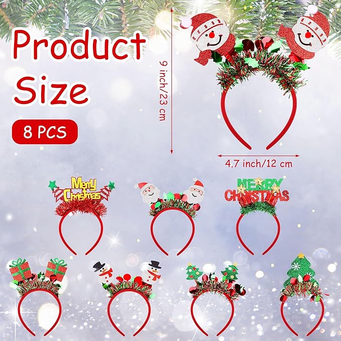Aodaer 8 Pack Christmas Headbands Glitter Xmas Headband Costume Headwear - Image 2