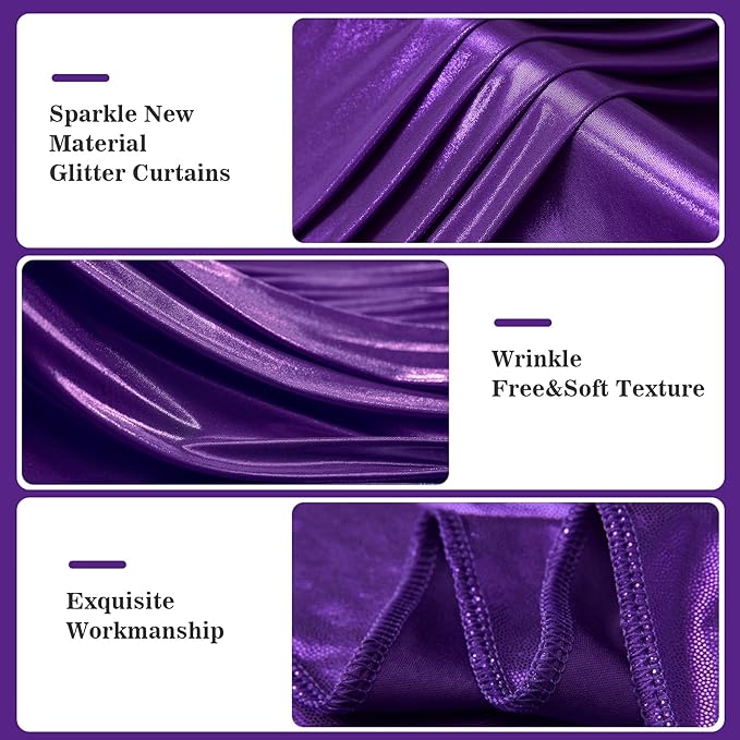 20x10ft Thick Purple Glitter Backdrop Curtain Panels - Image 3