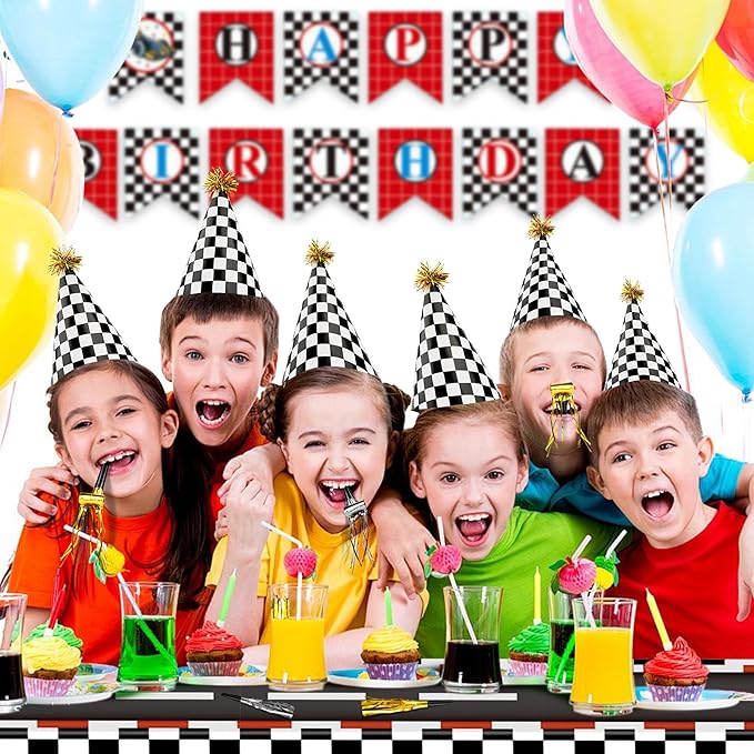 48 Race Car Birthday Party Hats Race Car Party Supplies Include Black White - Image 3