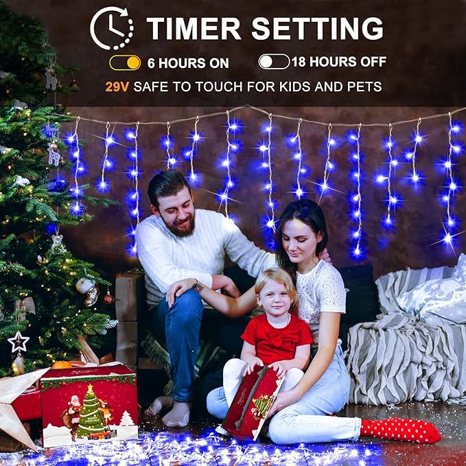 KNONEW 164FT 1600 LED Christmas Lights Outdoor Decoration Blue Timer 8Modes - Image 4