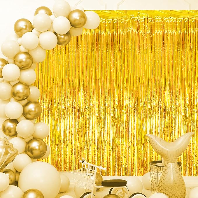 2 Pack Gold Tinsel Foil Fringe Curtains, Metallic Tinsel Party Streamers - Image 8