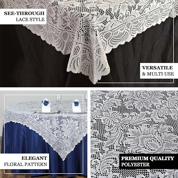 Efavormart 54" x 54" White Jolly Good Lace Table Overlay - Image 3