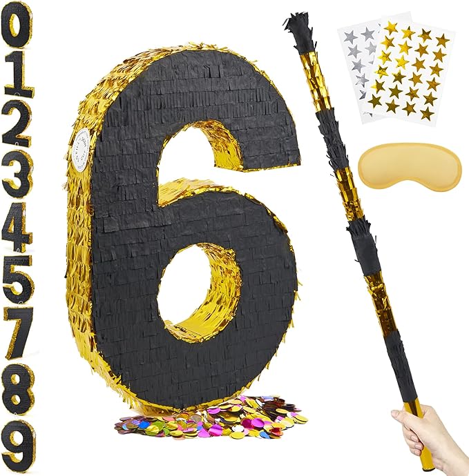 PCFING 20 Inch Number 6 Piñata Gold Black by PCFING