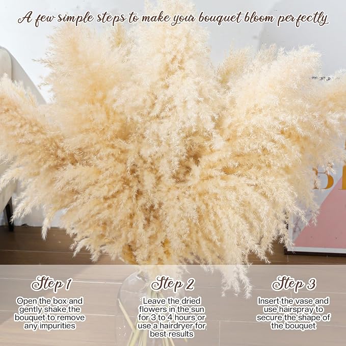 40" 22PCS Dried Pampas Grass Decor Tall, Large Natural Beige pompas Grass Tall - Image 6