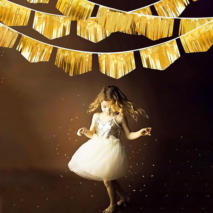 Gold Tassel Banner Double Sided Metallic Fabric Pennant Bunting Flag Garland - Image 6