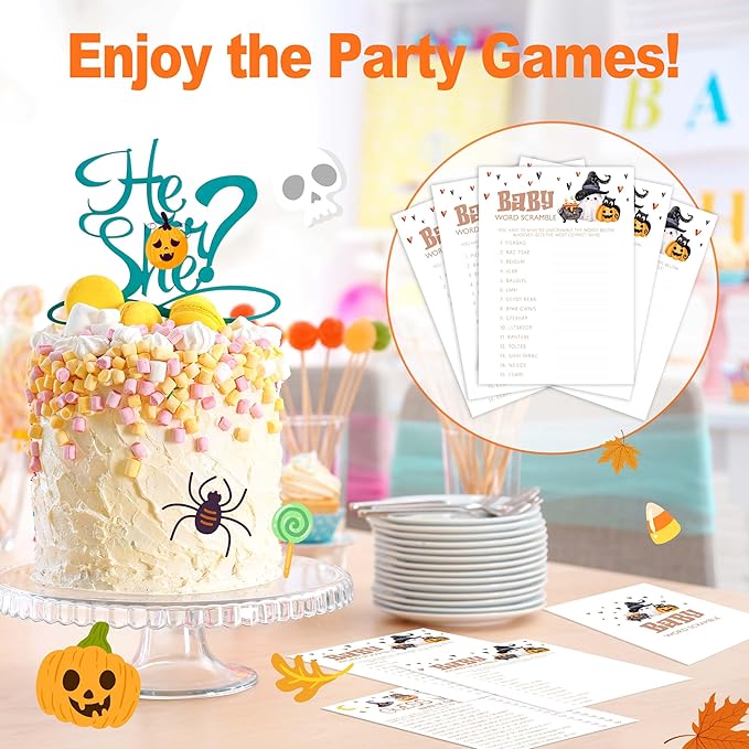 Baby Shower Games, Halloween Baby Word Scramble, 25 Double-Sided Game Cards + 1 - Image 5