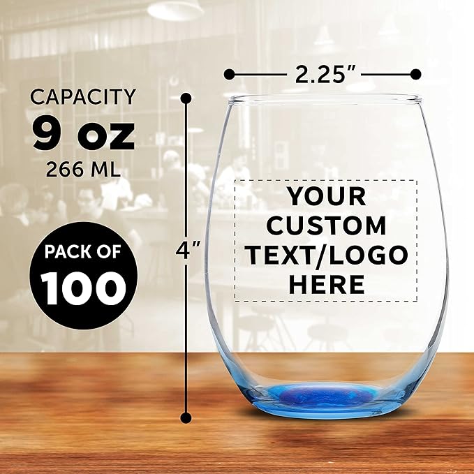 Custom Stemless Wine Glass 9 oz. Set of 100, Personalized Bulk Pack - Image 5