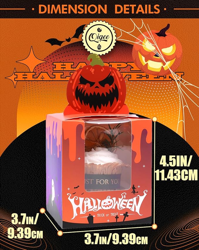 qiqee Halloween Individual Cupcake Boxes Cupcake Holders Disposable 60pcs - Image 6