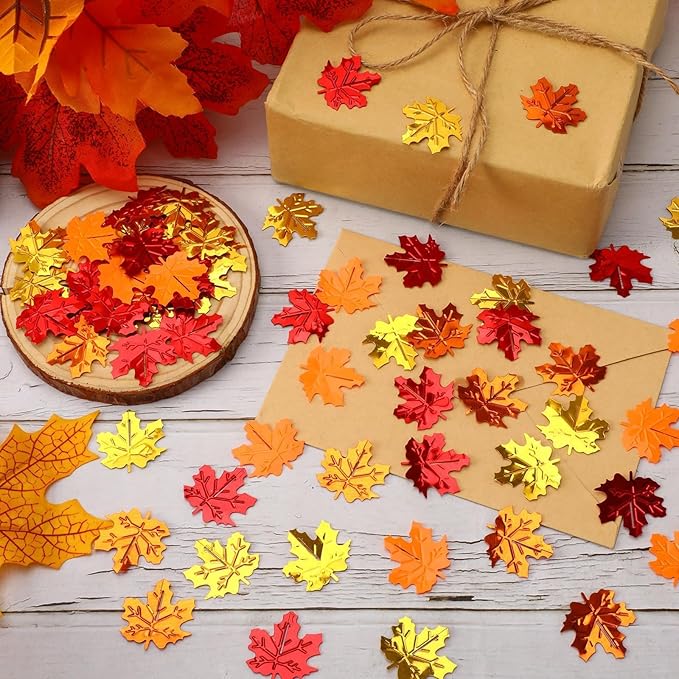 MARFOREVER Fall Maple Leaf Confetti, Thanksgiving Metallic Foil Confetti Autumn - Image 3