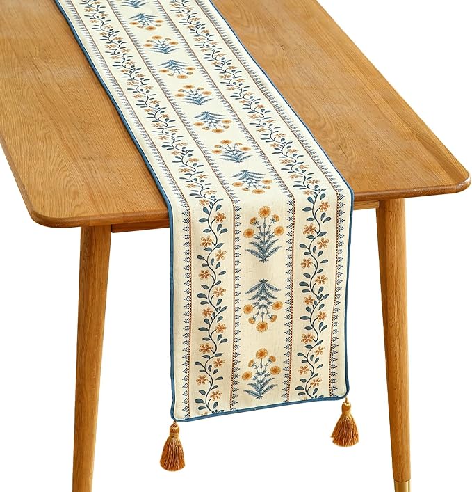 ISAENNE Designer Pale Yellow Elegant Linen Table Runner 102 Inches Long by Isaennehomedecoration