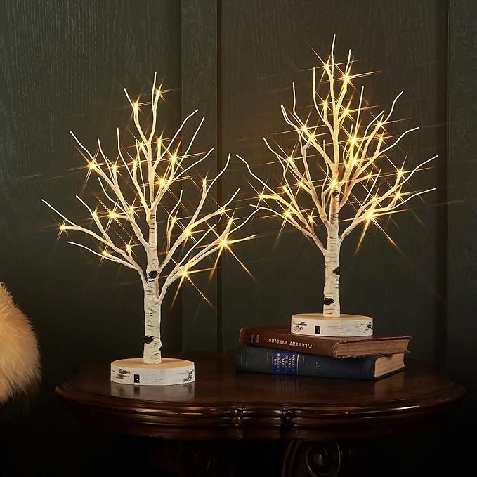 LITBLOOM 2 Sets Lighted Tabletop Birch Tree by LITBLOOM