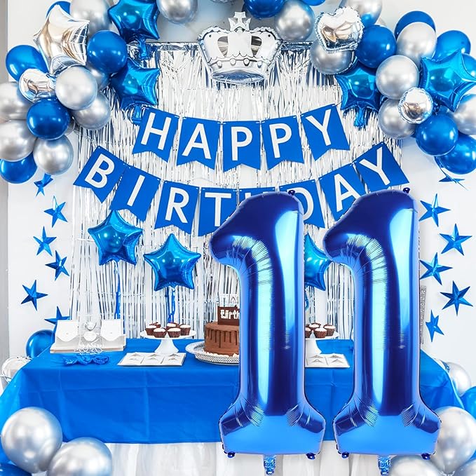 11 Balloon Number Birthday, Giant Navy Blue Number 1 & 1 Helium Foil Balloons - Image 4