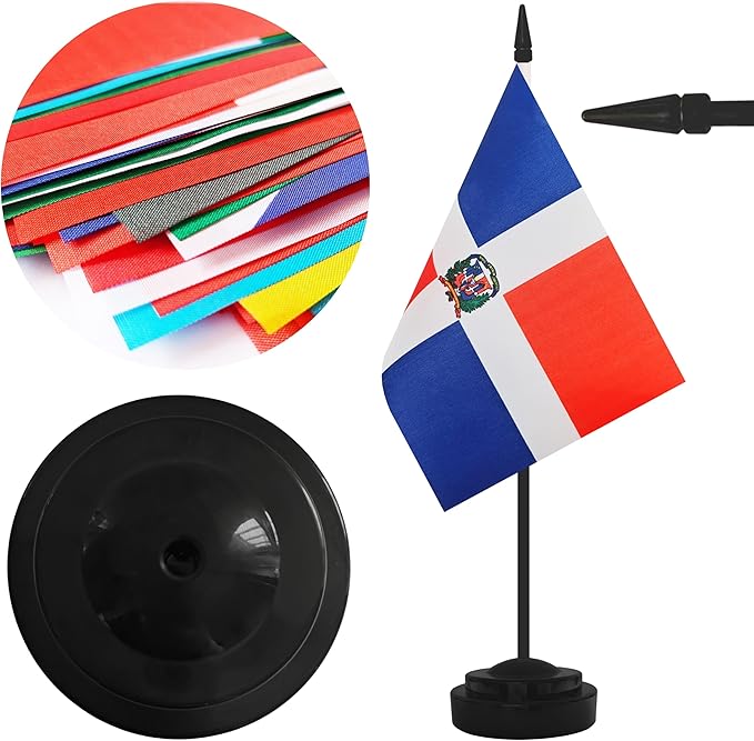 2 Pack Dominica Desk Flag Set, Dominican Desktop Small Miniature Table Office - Image 3