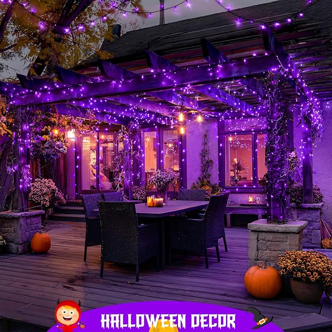 JMEXSUSS Purple Solar Lights Outdoor Waterproof, 2 Pack 100 LED Solar Halloween - Image 3