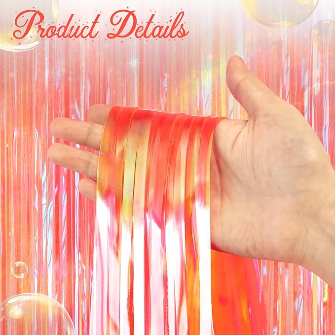 2 Pack Orange Party Streamers Backdrop Curtains, 3.3x8.2ft Holographic Tinsel - Image 4