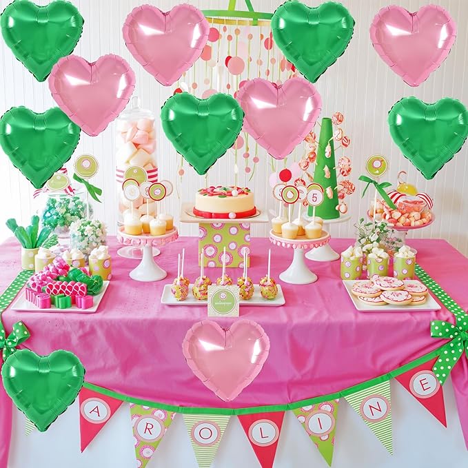 Pink Green Heart Balloons - Image 5