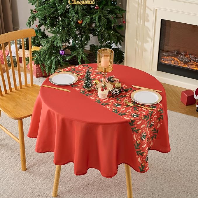Christmas Tablecloth Round 60 Inch Waterproof, Machine Washable Checkered - Image 8