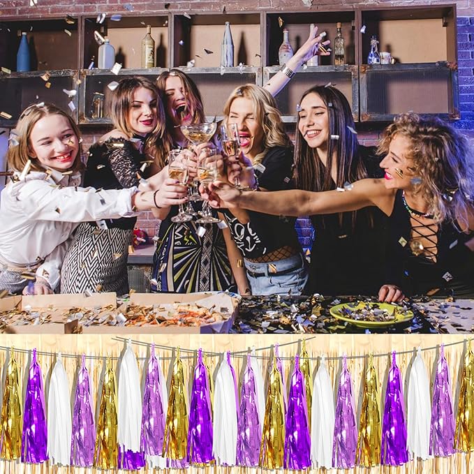6P Purple-Gold Party Decoration Tassel Garland, Tassels Banner Streamers - Image 4