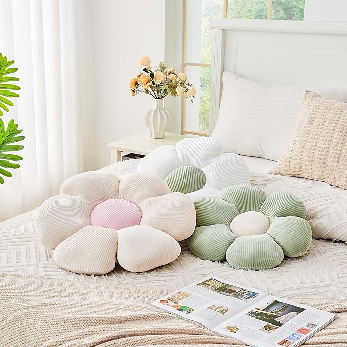 White Flower Pillow, 19.6" Cute Flower Shaped Floor Pillow, Aesthetic Floral - Image 4