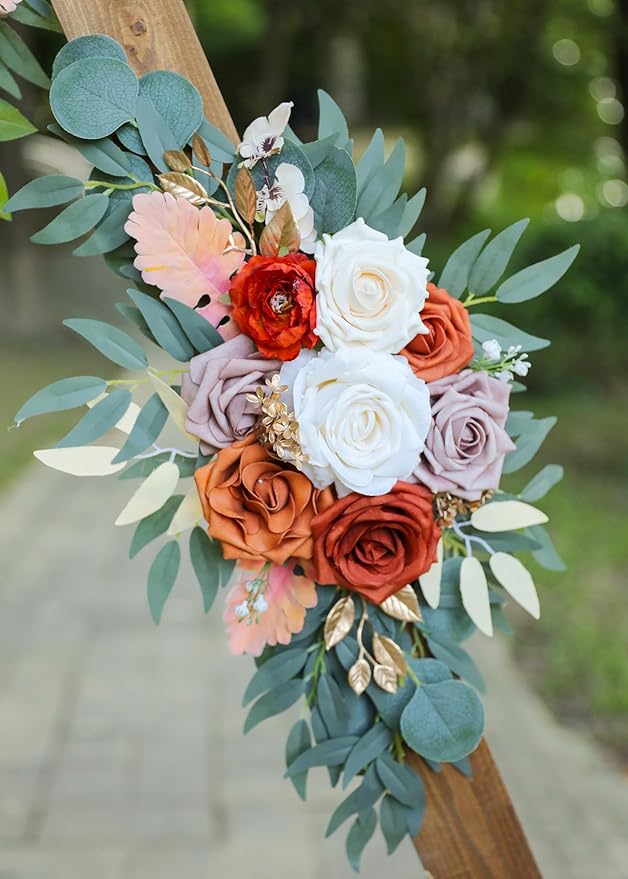 Burnt Orange Wedding Arch Flowers, Artificial Flowers - Image 8