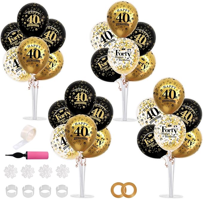 TONIFUL 4 Set Black Gold Balloon Stand Kit by TONIFUL