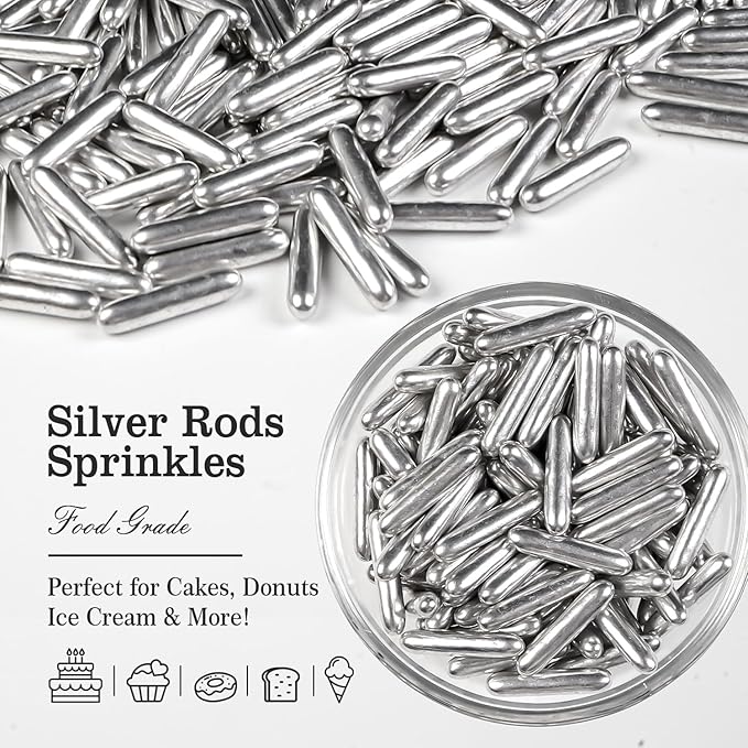 Silver Rods Sprinkles, Sugar Sprinkles - Image 3