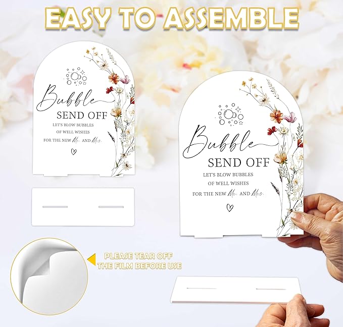 Boho Floral Bubble Send Off Sign, 6 x 8 Inch White Arch Acrylic Wedding Sign - Image 3