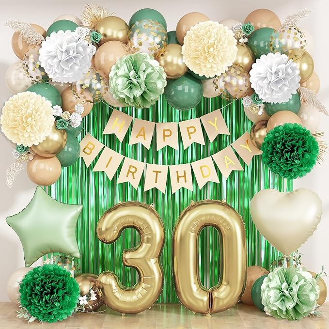 Sage Green 30th Birthday Decorations by KAINSY