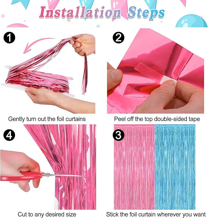 2 Pack Gender Reveal Decorations, 3.28 FT x 7.05 FT Pink and Blue Fringe - Image 3