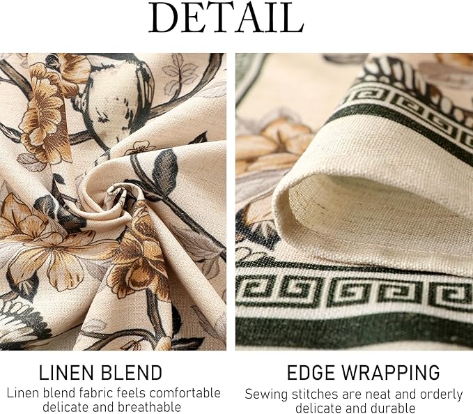 ISAENNE Designer Vintage Linen Small Round Table Cloth, Floral and Bird Pattern - Image 4