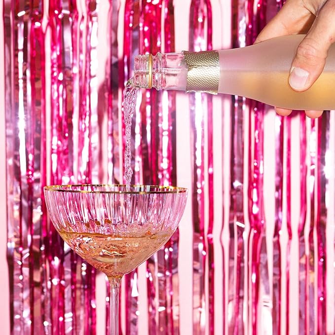10 Pack Pink Backdrop Curtain 3.2ft x 8.2ft Metallic Tinsel Foil Fringe - Image 6