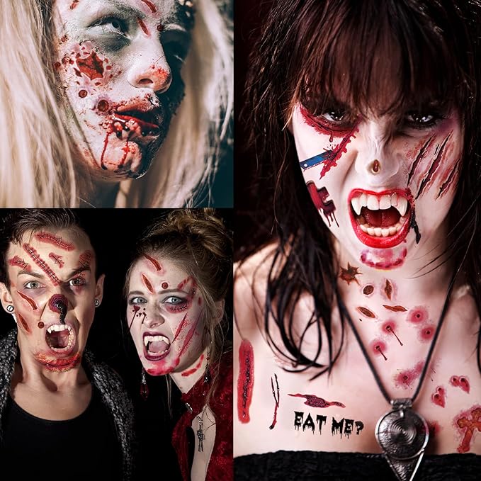 30 Sheets 220+ PCS Halloween Fake Scars Tattoos Temporary, Chucky Zombie Makeup - Image 6
