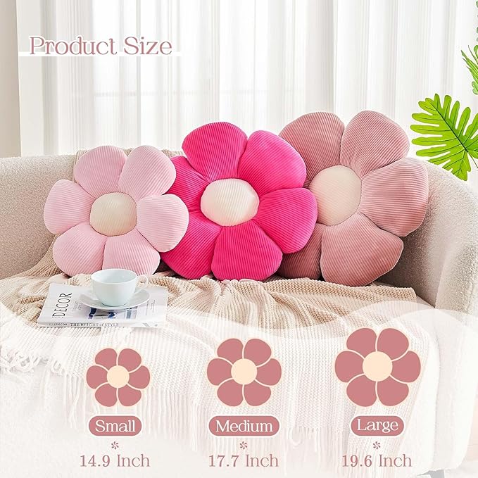 Pink Flower Pillow, 17.7" Cute Flower Shaped Floor Pillow, Aesthetic Floral - Image 2
