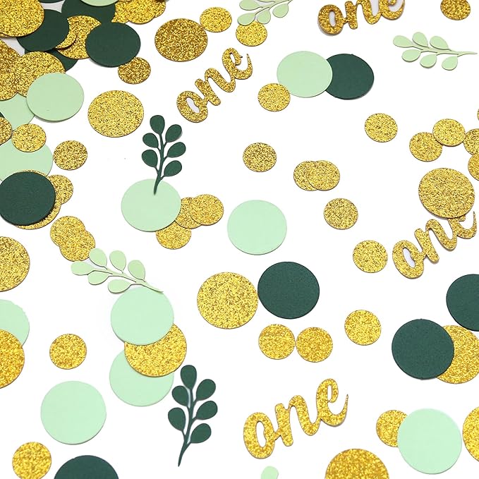 300PC Gold Glitter and Sage Green First Birthday Decorations - Image 3