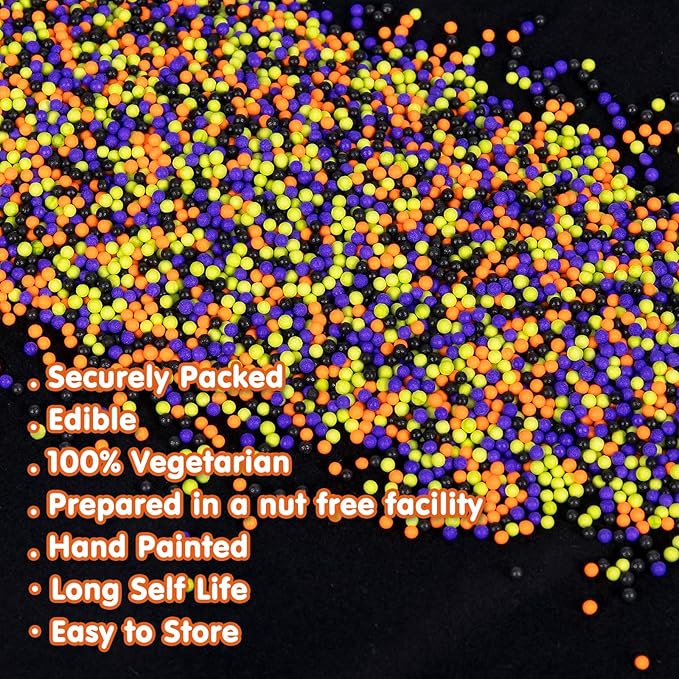 Halloween Edible Pearl Sprinkles, Nonpareils Purple Black Green and Orange Mix - Image 6