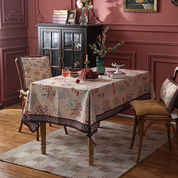 patdrea Designer Linen French Long Rectangular Table Cloth, Vintage Red Floral - Image 7