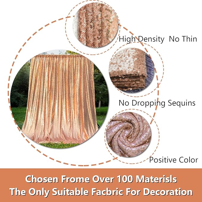 2 Panels Rose Gold Sequin Backdrop Curtain 4FTx8FT Glitter Sequence Drapes - Image 7