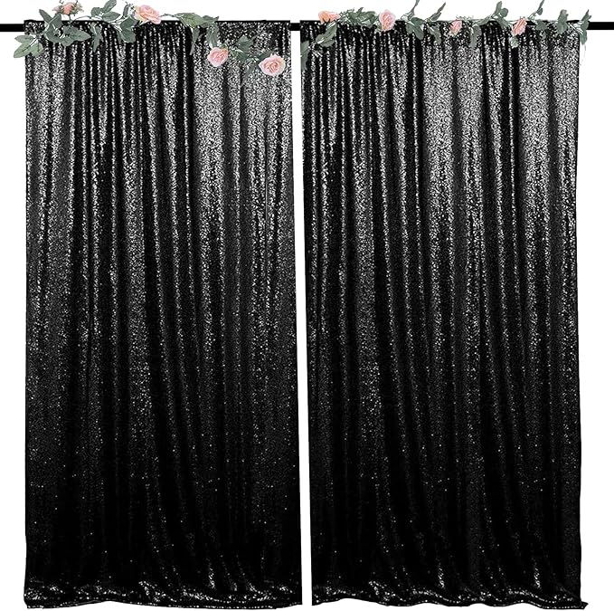 4FTx8FT Black Sequin Backdrop Curtains 2 Panels Sparkly Backdrop Drapes - Image 7