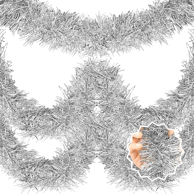 25 Feet Silver Christmas Tinsel Garland, Metallic Foil Twist Banner Wall by LANTIANCHEN